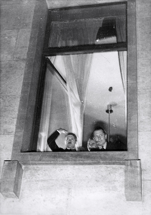 Adolf Hitler at the window of the chancellery after he was named chancellor of Germany